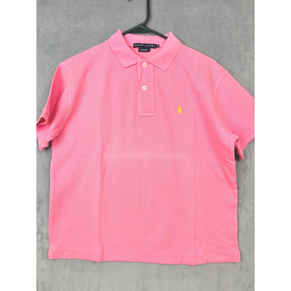 Ralph Lauren Kids Pink Cotton Pique Short Sleeve Polo Shirt Size M Yellow Pony